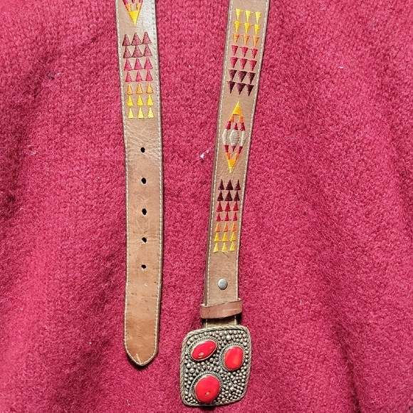 Rare Paige Wallace 3 stone coral buckle Pendleton Brown Belt